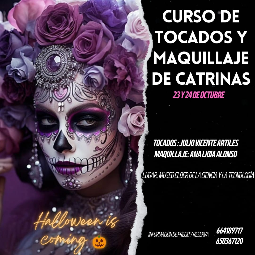 Curso de Tocados y Maquillaje de Catrinas, que se llevará a cabo los días 23 y 24 de octubre.